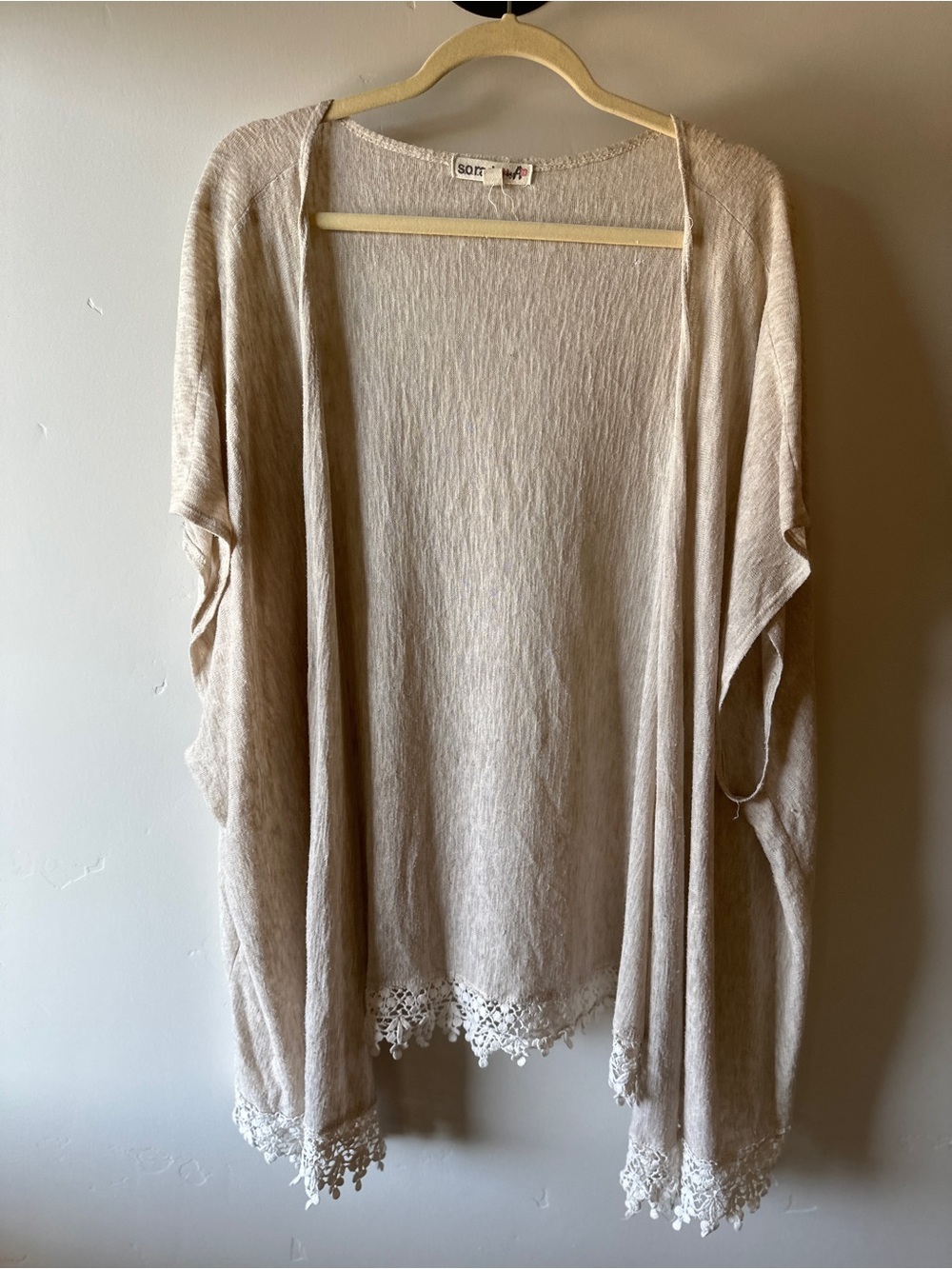 Beige Open-Front Crochet-Hem Cardigan